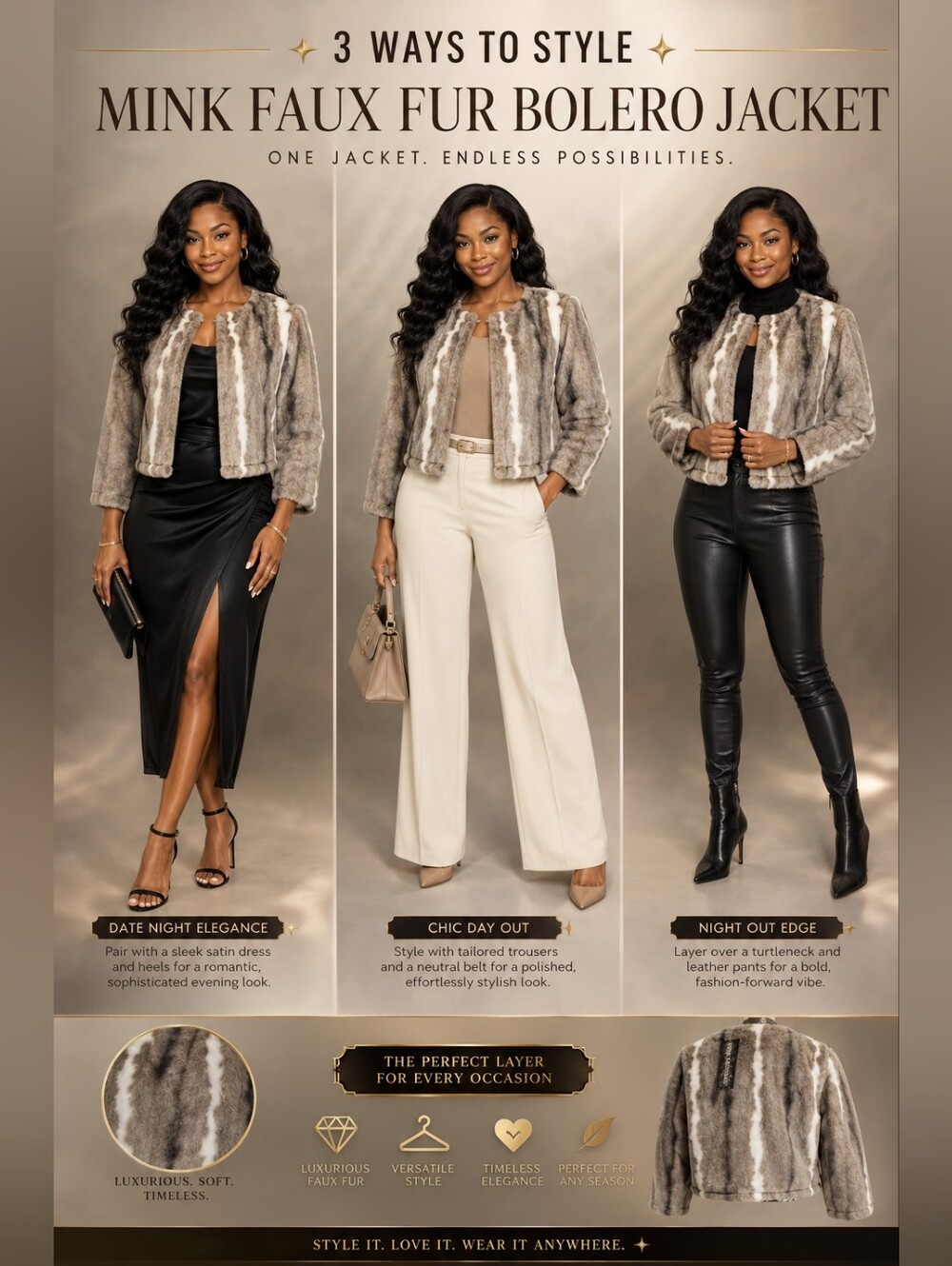 Nina Leonard Mink Faux Fur Bolero Jacket | Luxe Cropped Statement Jacket